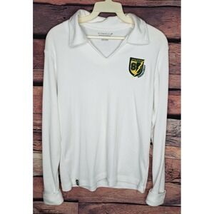 Ultra Club Egyptian Interlock Polo Styled White Long Sleeve Shirt Vneck collar L